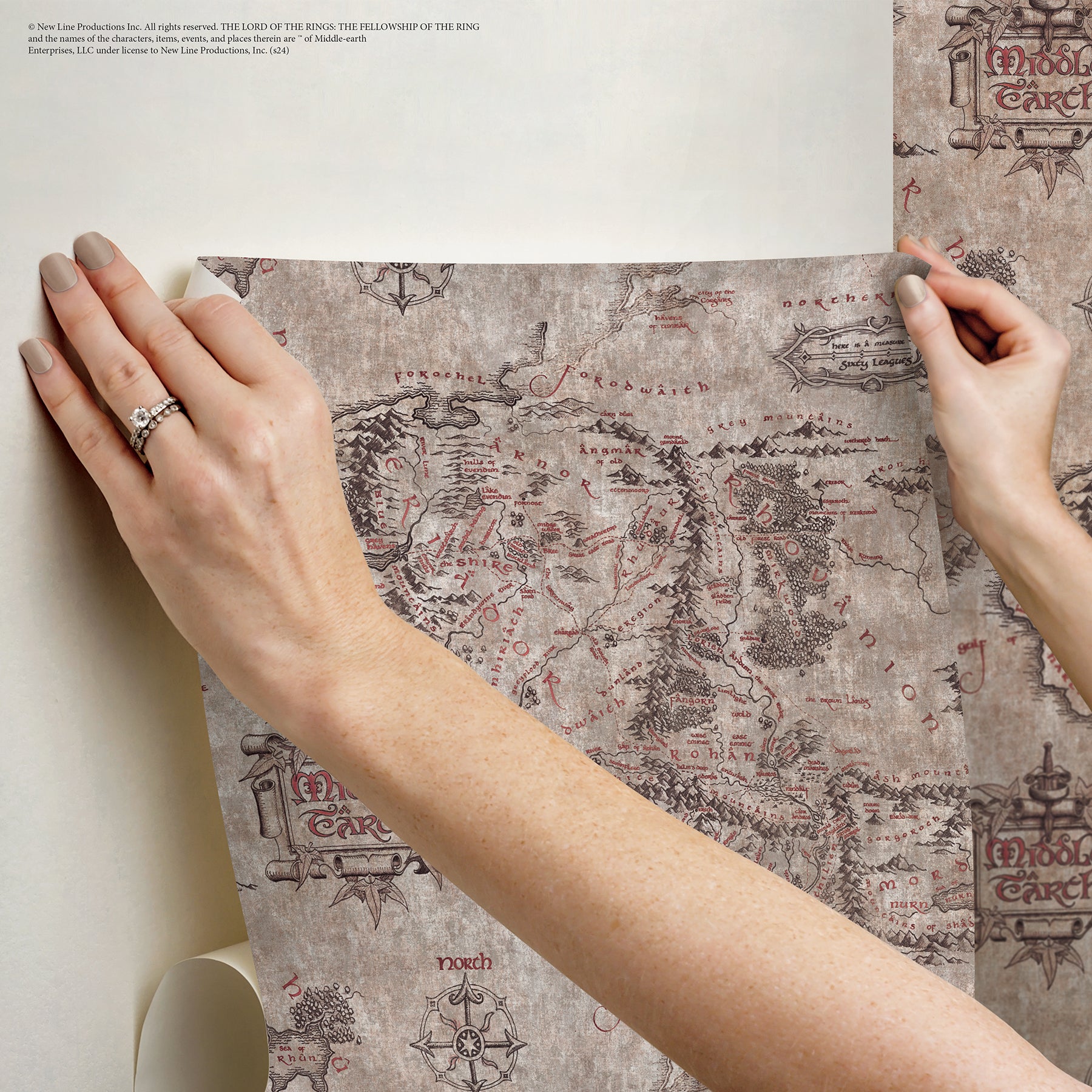 Lord of the Rings Middle Earth Map Peel & Stick Wallpaper Peel and Stick Wallpaper RoomMates   