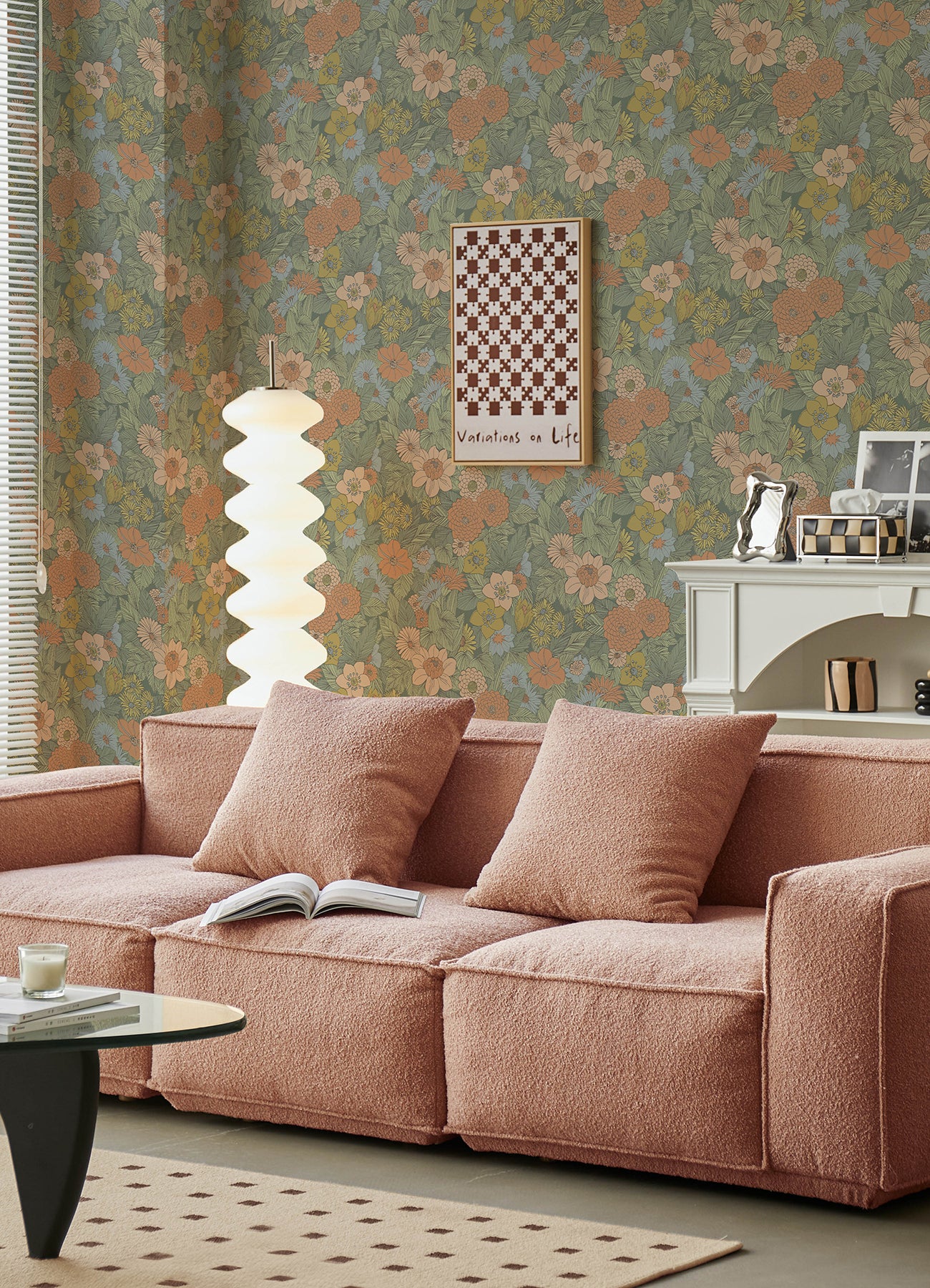 Retro Floral Peel & Stick Wallpaper Peel and Stick Wallpaper RoomMates   