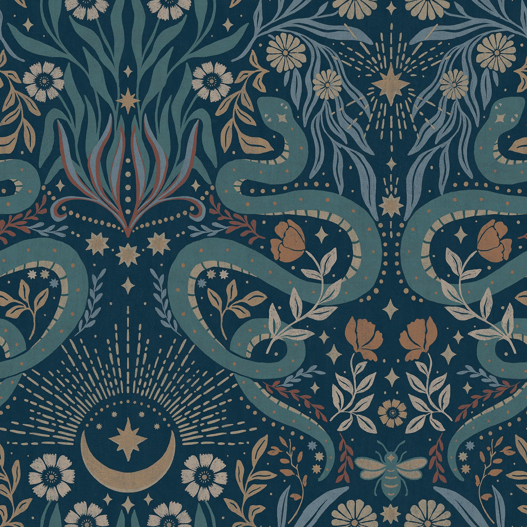 Mystic Serpent Peel & Stick Wallpaper Peel and Stick Wallpaper RoomMates Roll Navy 
