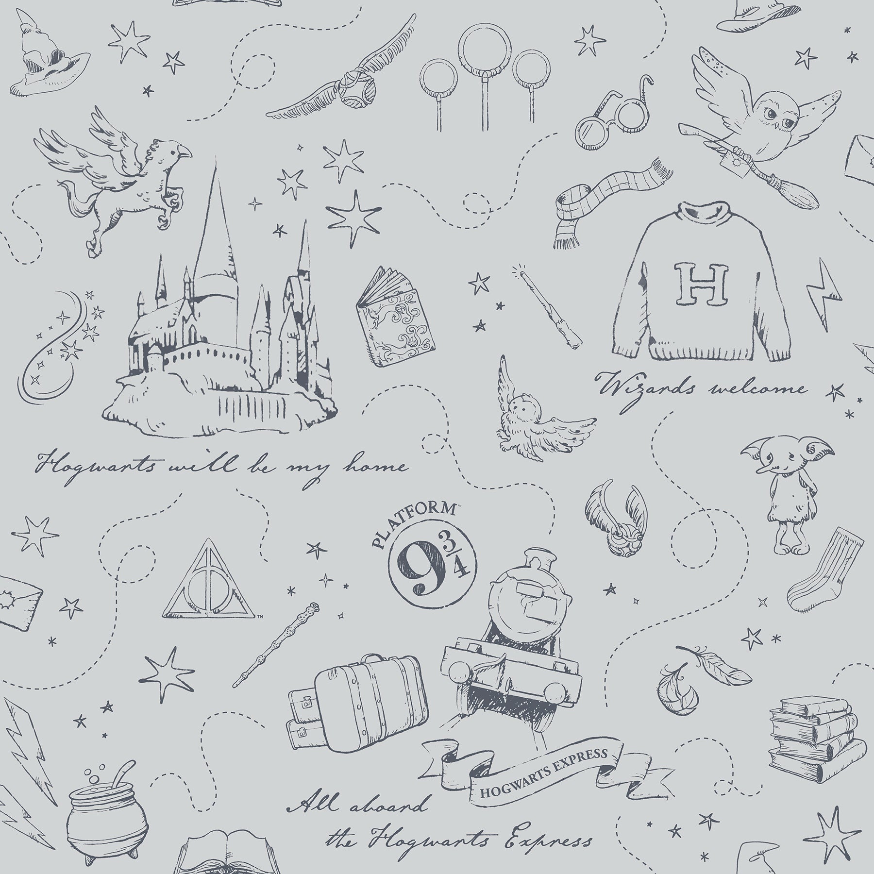 Harry Potter Magical Moments Trail Peel & Stick Wallpaper Peel and Stick Wallpaper RoomMates Roll Grey