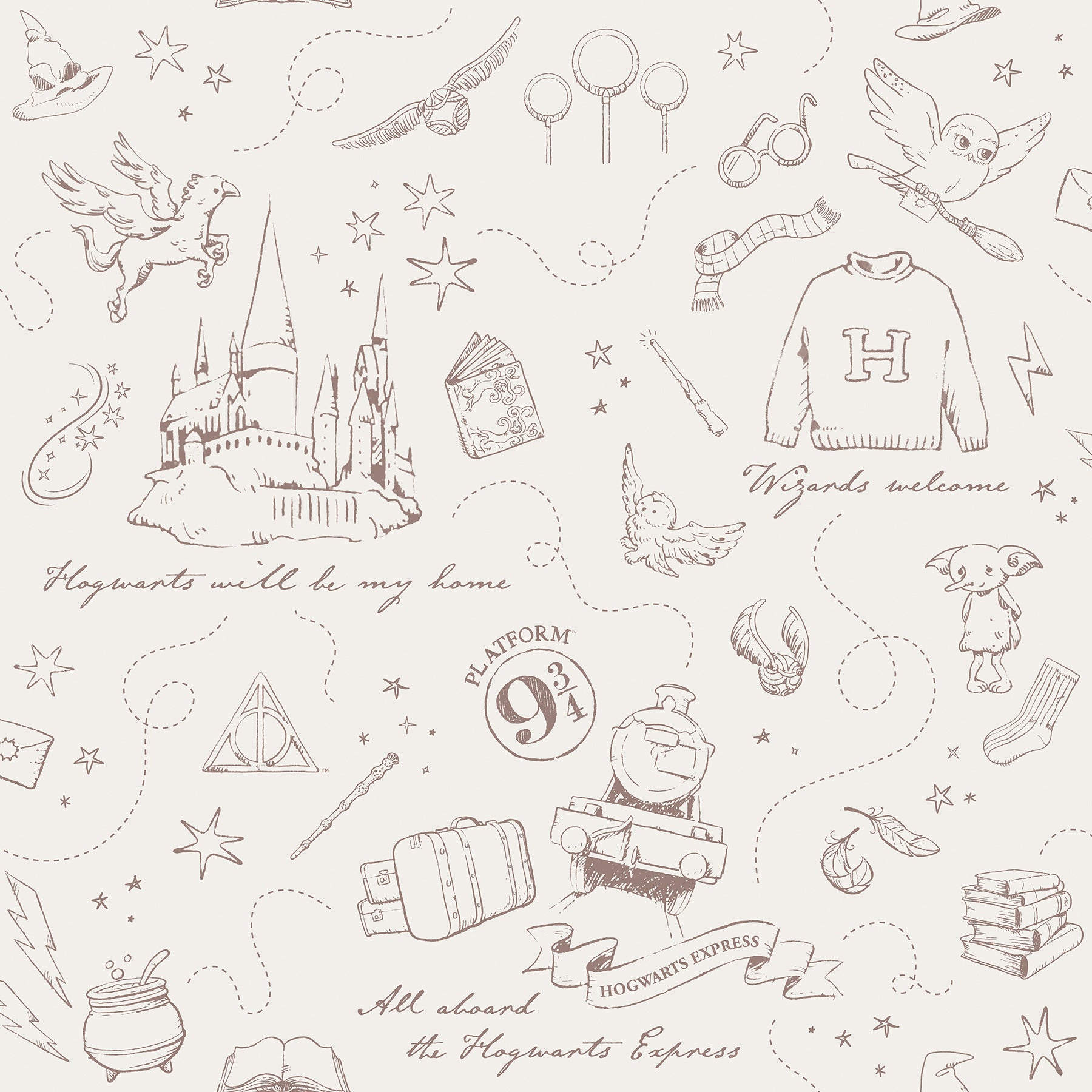 Harry Potter Magical Moments Trail Peel & Stick Wallpaper Peel and Stick Wallpaper RoomMates Roll Cream