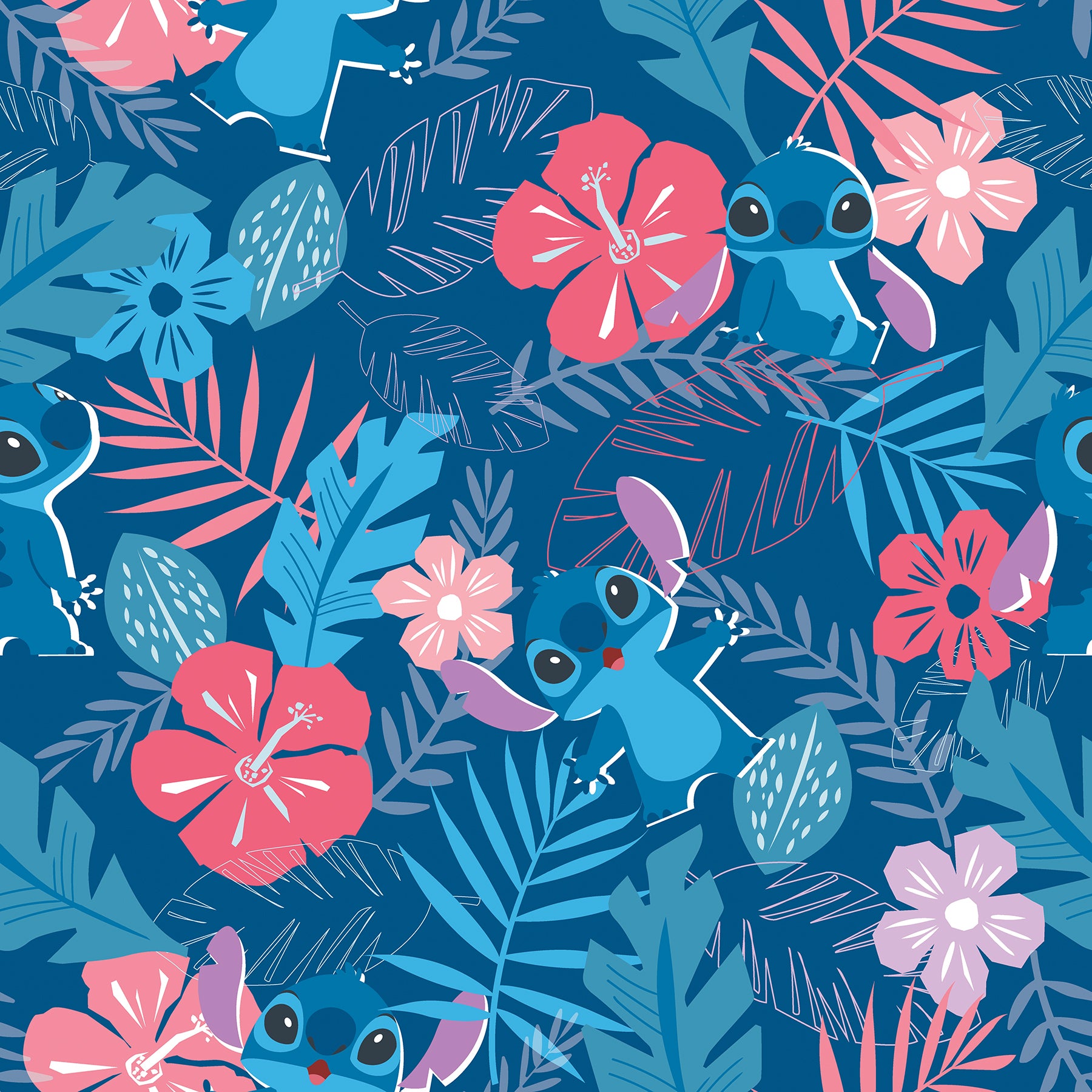Disney Stitch Tropical Flowers Peel & Stick Wallpaper Peel and Stick Wallpaper RoomMates Roll Blue