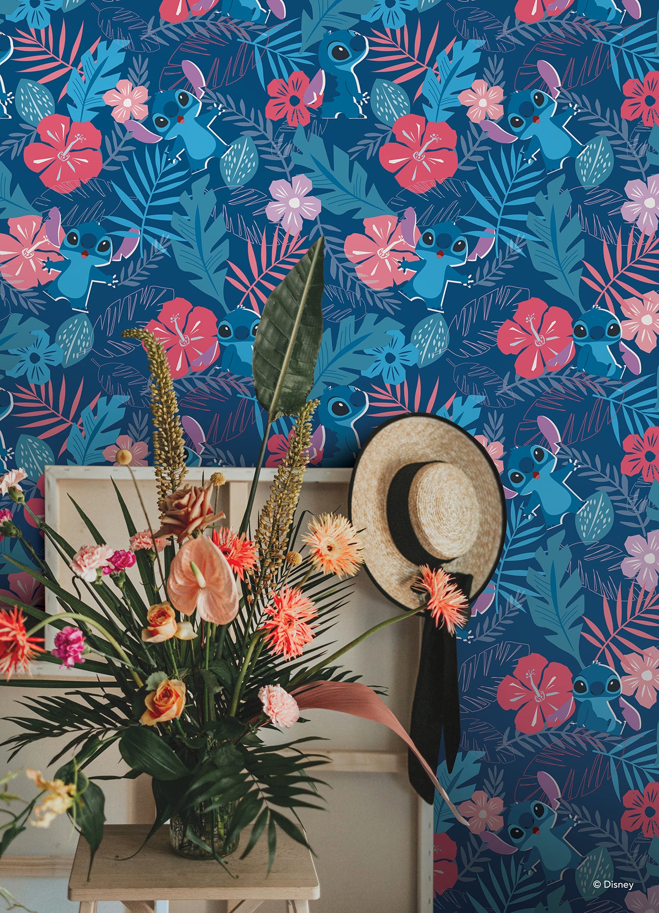 Disney Stitch Tropical Flowers Peel & Stick Wallpaper Peel and Stick Wallpaper RoomMates