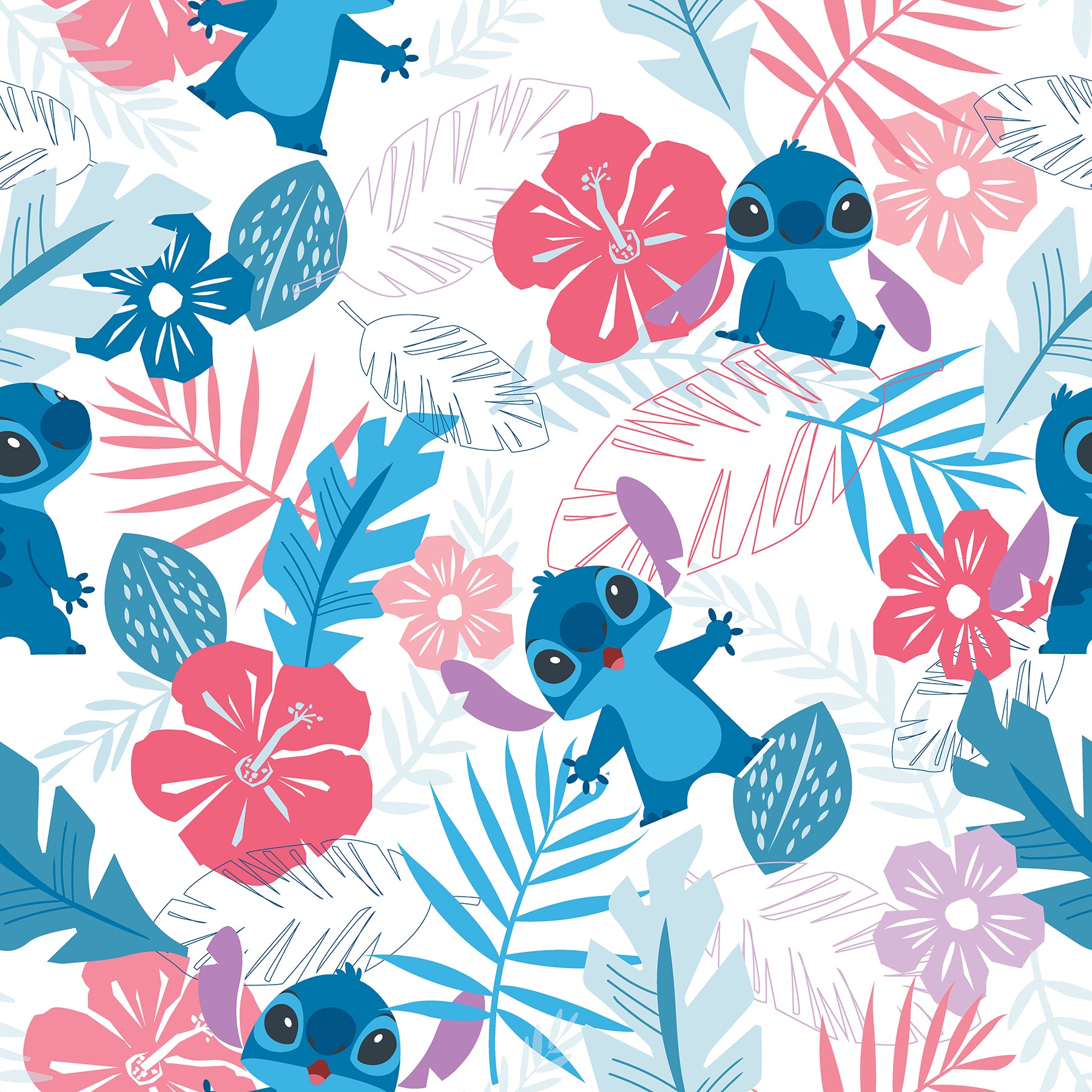 Disney Stitch Tropical Flowers Peel & Stick Wallpaper Peel and Stick Wallpaper RoomMates Roll Pink