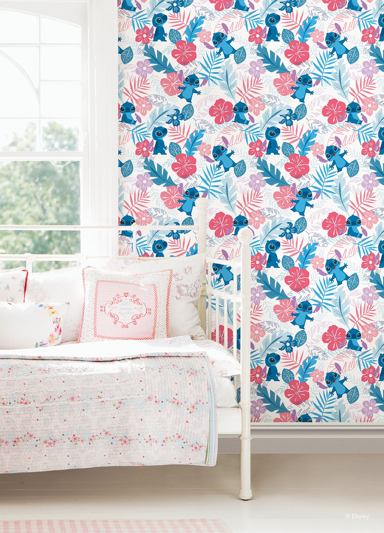 Disney Stitch Tropical Flowers Peel & Stick Wallpaper Peel and Stick Wallpaper RoomMates