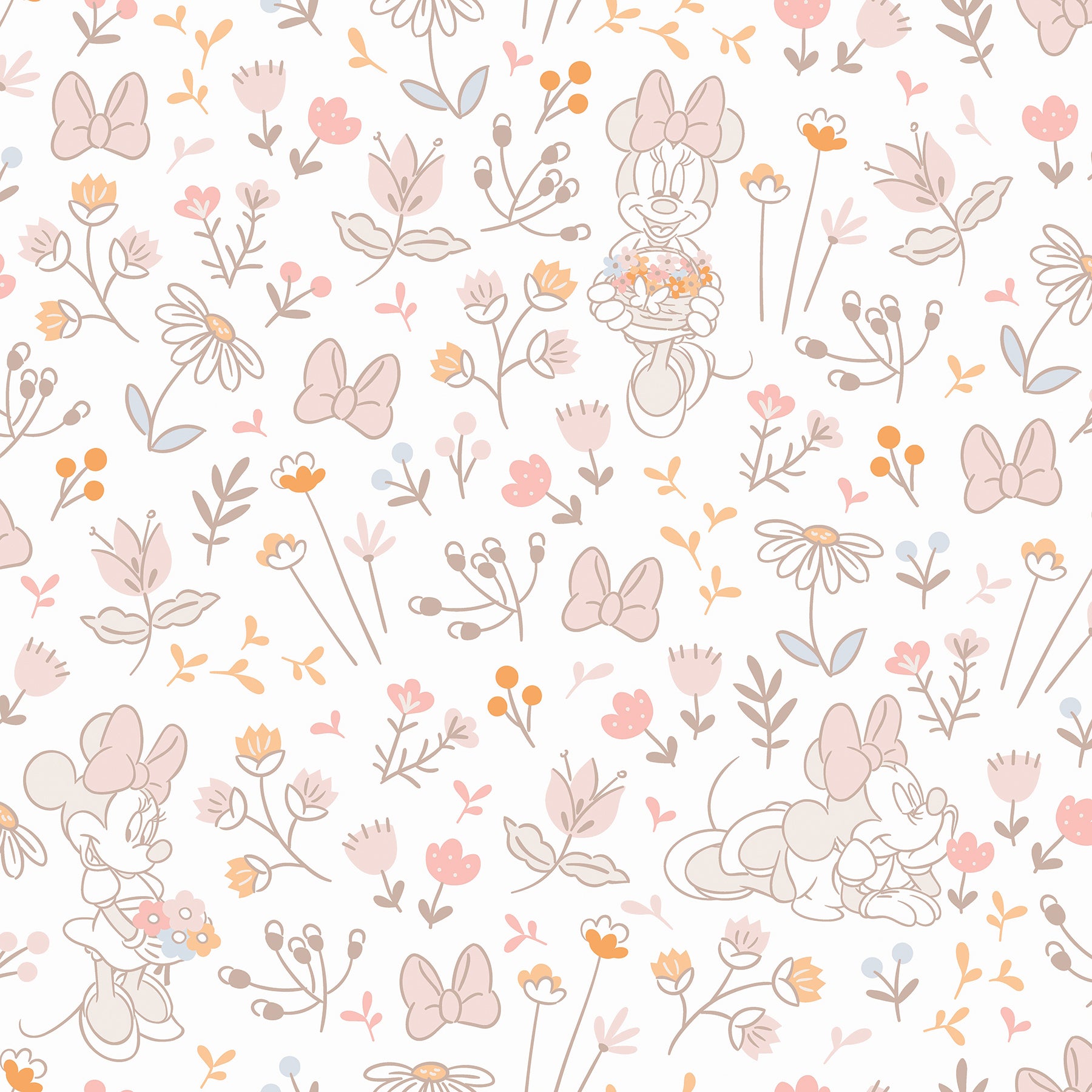 Disney Minnie Mouse Pretty as a Flower Peel & Stick Wallpaper Peel and Stick Wallpaper RoomMates Roll Pink