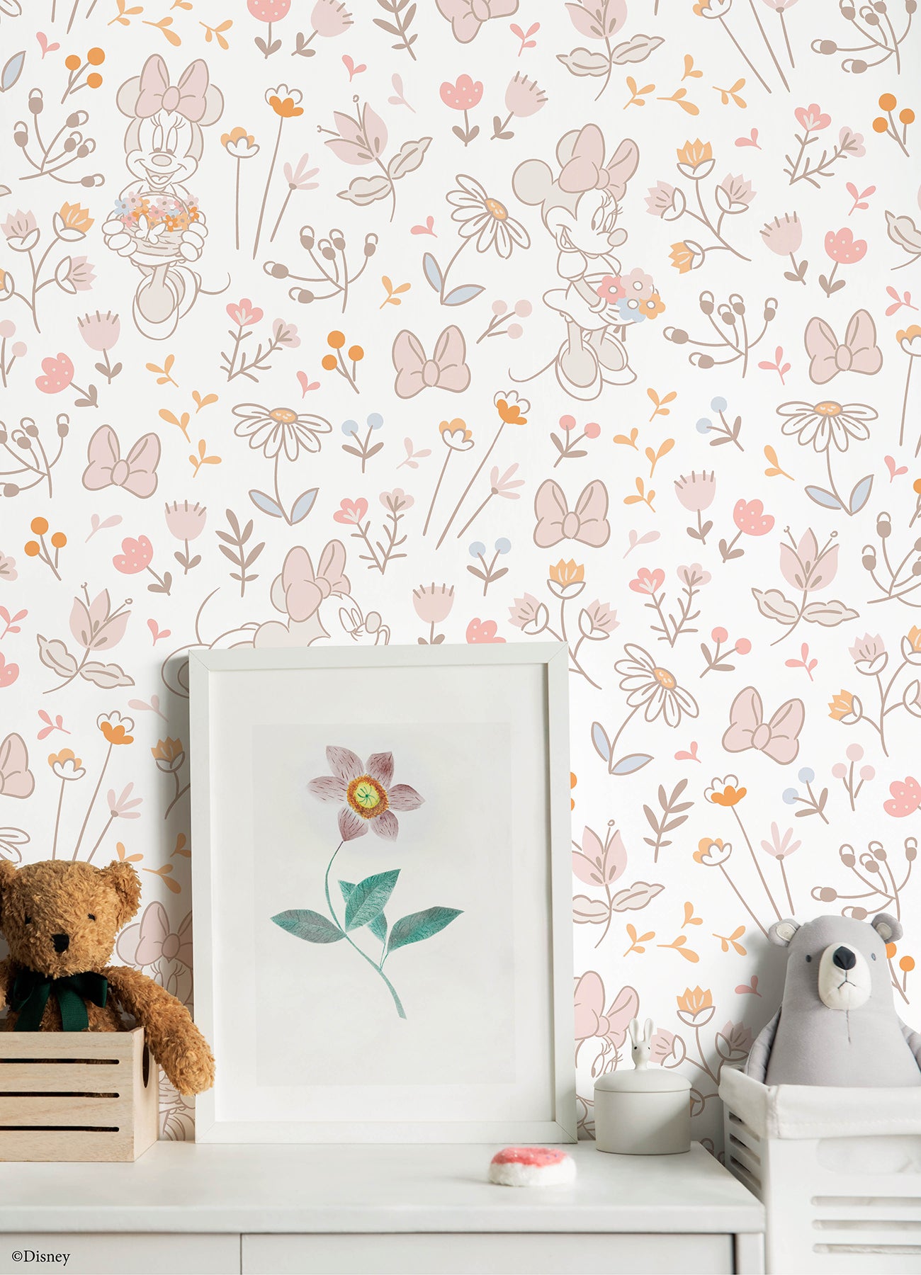 Disney Minnie Mouse Pretty as a Flower Peel & Stick Wallpaper Peel and Stick Wallpaper RoomMates