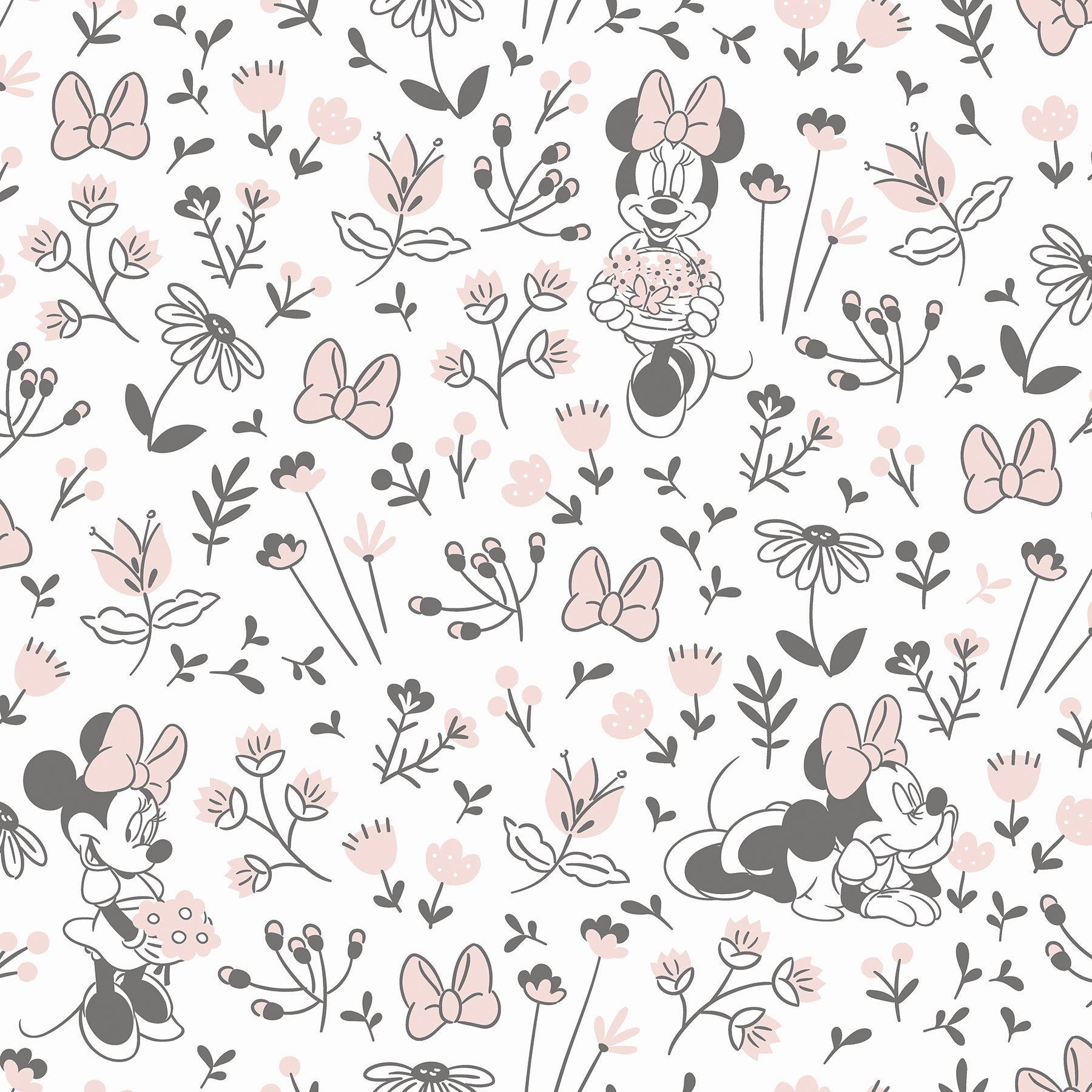 Disney Minnie Mouse Pretty as a Flower Peel & Stick Wallpaper Peel and Stick Wallpaper RoomMates Roll White