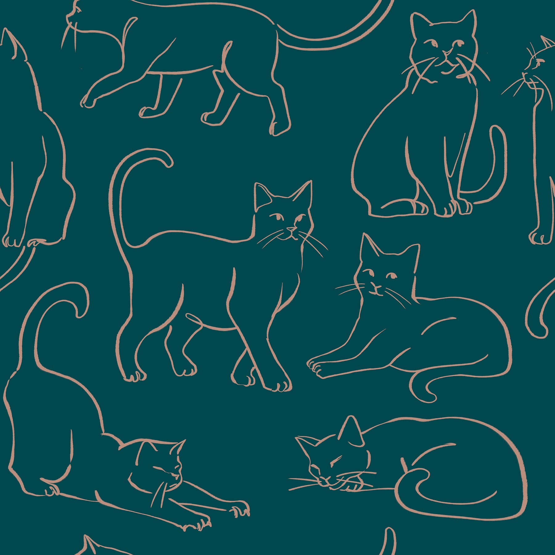 Cat Poses Peel & Stick Wallpaper Peel and Stick Wallpaper RoomMates Roll Emerald