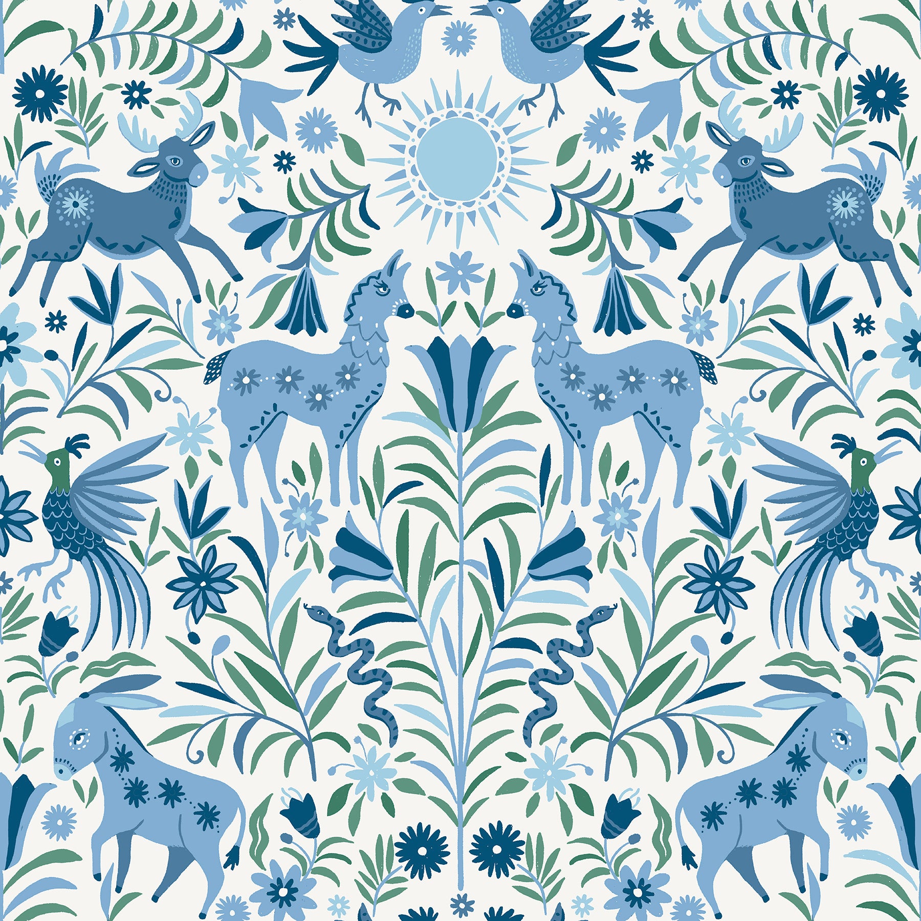 Whimsical Creatures Peel & Stick Wallpaper Peel and Stick Wallpaper RoomMates Roll Blue