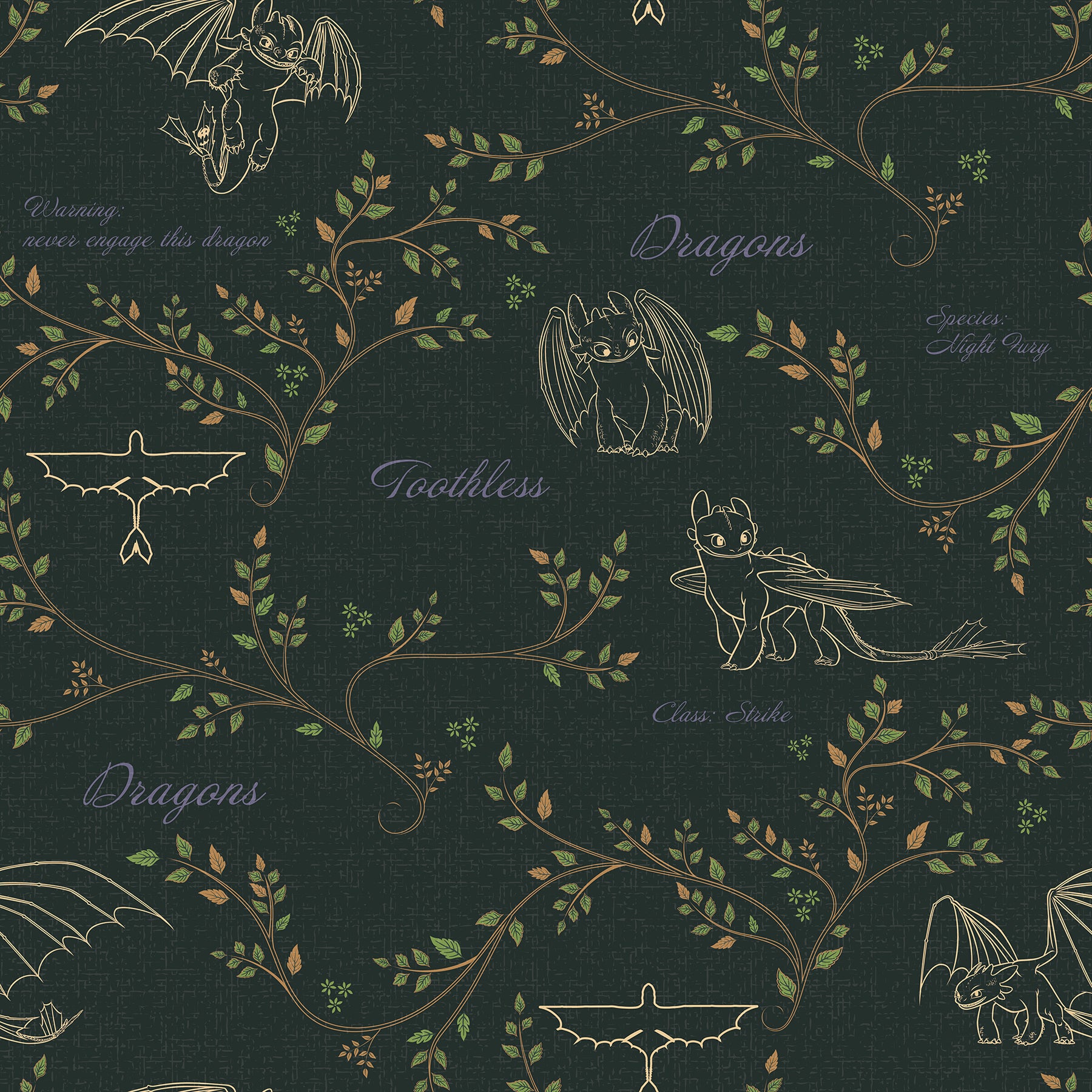 How to Train Your Dragon Toothless Radical Nature Green Peel & Stick Wallpaper Peel and Stick Wallpaper RoomMates Roll Green