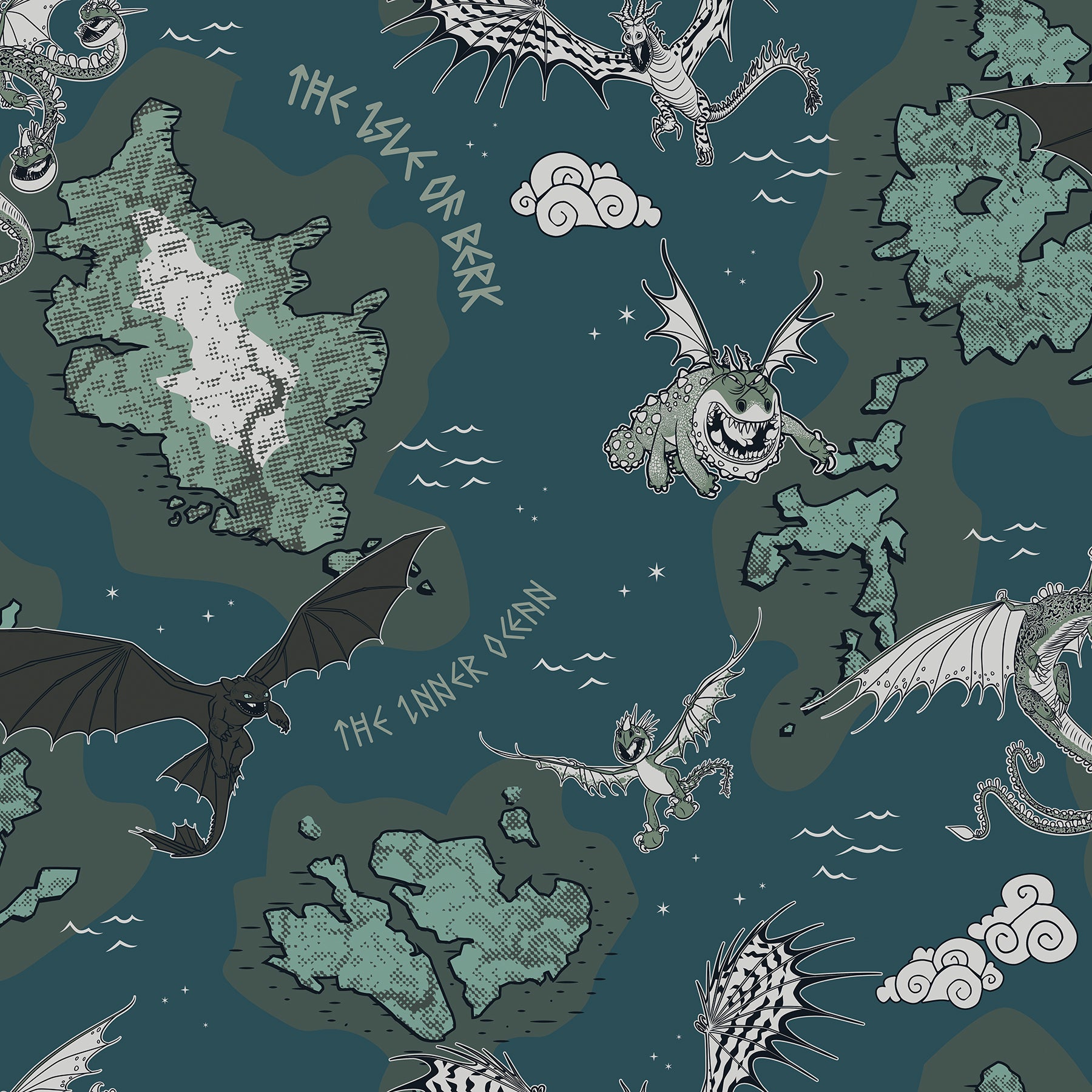 How to Train Your Dragon Isle of Berk Grey Peel & Stick Wallpaper Peel and Stick Wallpaper RoomMates Decor Roll Blue