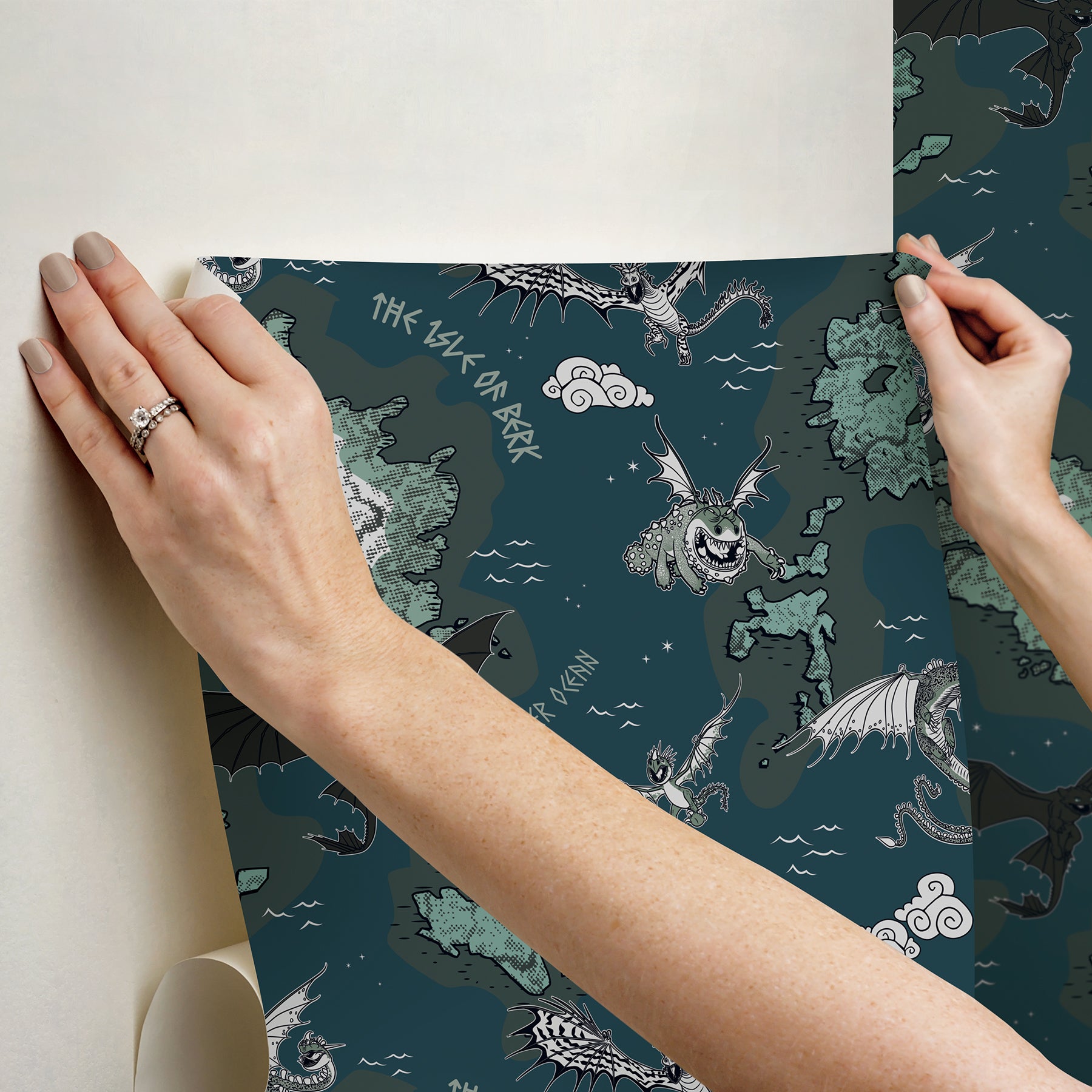 How to Train Your Dragon Isle of Berk Grey Peel & Stick Wallpaper Peel and Stick Wallpaper RoomMates Decor