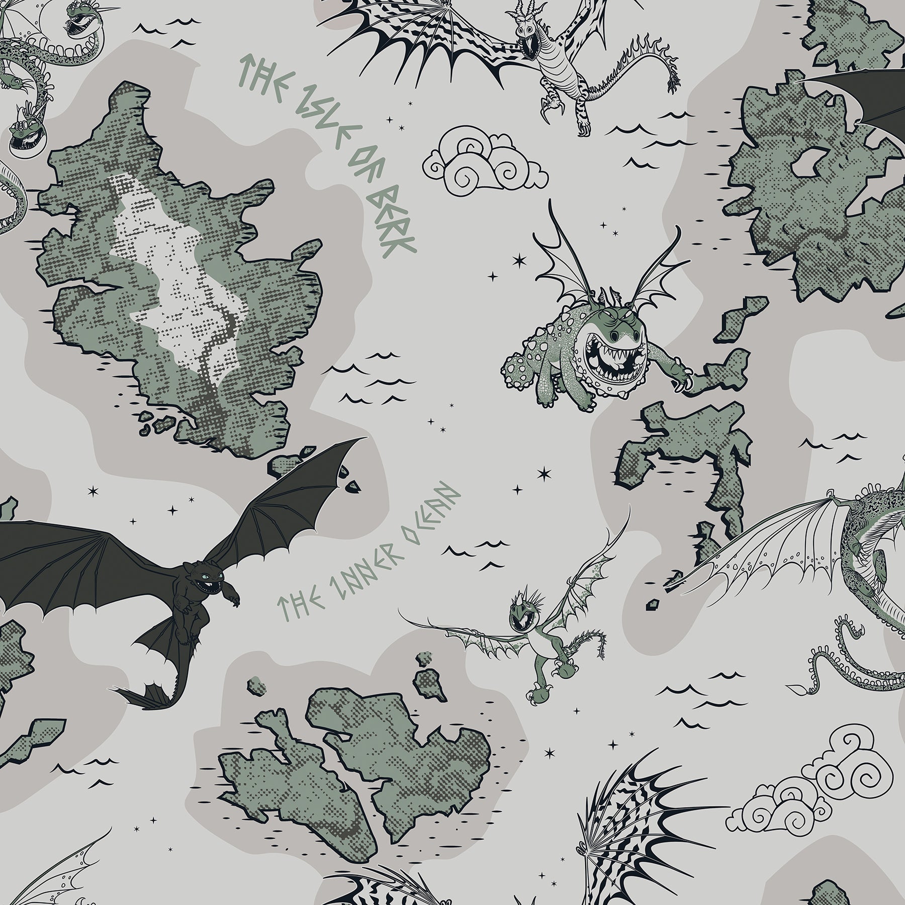 How to Train Your Dragon Isle of Berk Grey Peel & Stick Wallpaper Peel and Stick Wallpaper RoomMates Decor Roll Grey