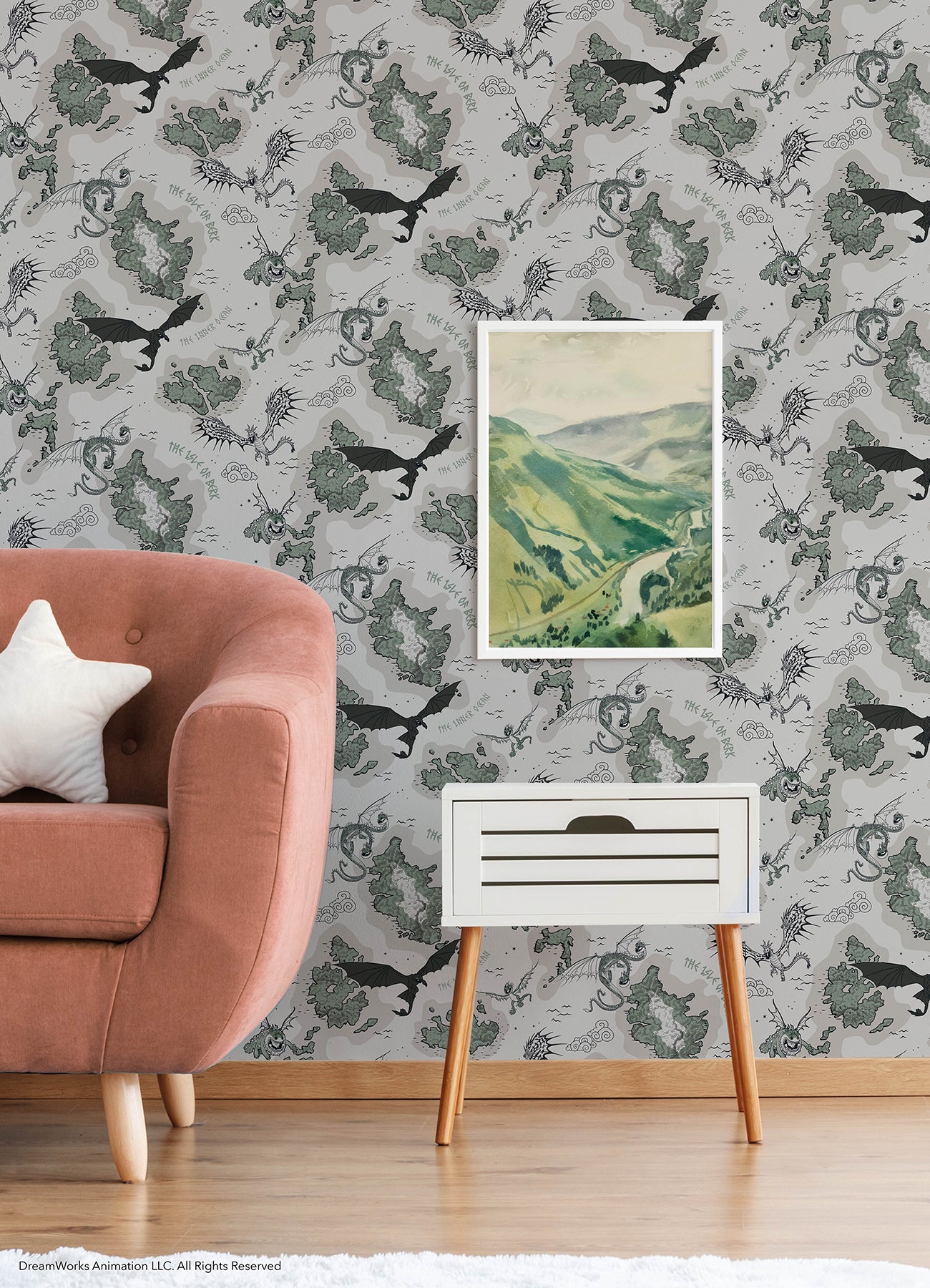 How to Train Your Dragon Isle of Berk Grey Peel & Stick Wallpaper Peel and Stick Wallpaper RoomMates Decor