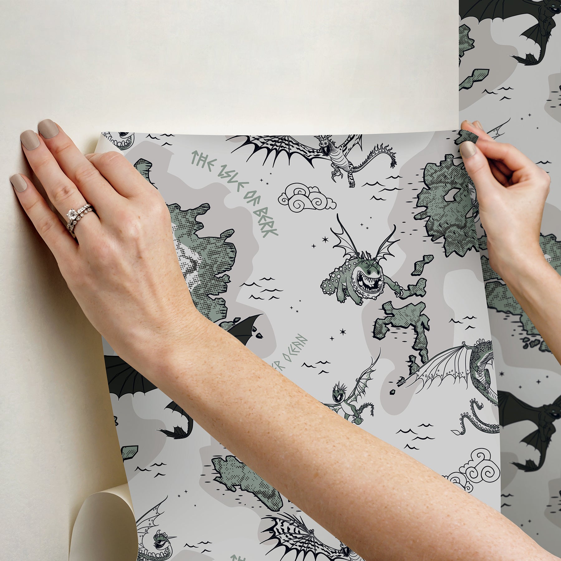 How to Train Your Dragon Isle of Berk Grey Peel & Stick Wallpaper Peel and Stick Wallpaper RoomMates Decor