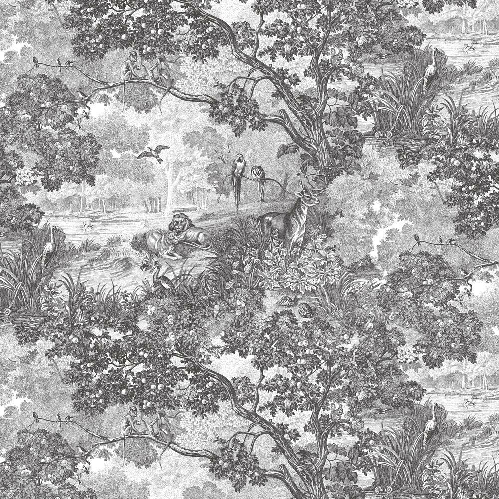 Jungle Toile Peel and Stick Wallpaper Peel and Stick Wallpaper RoomMates Roll Black 