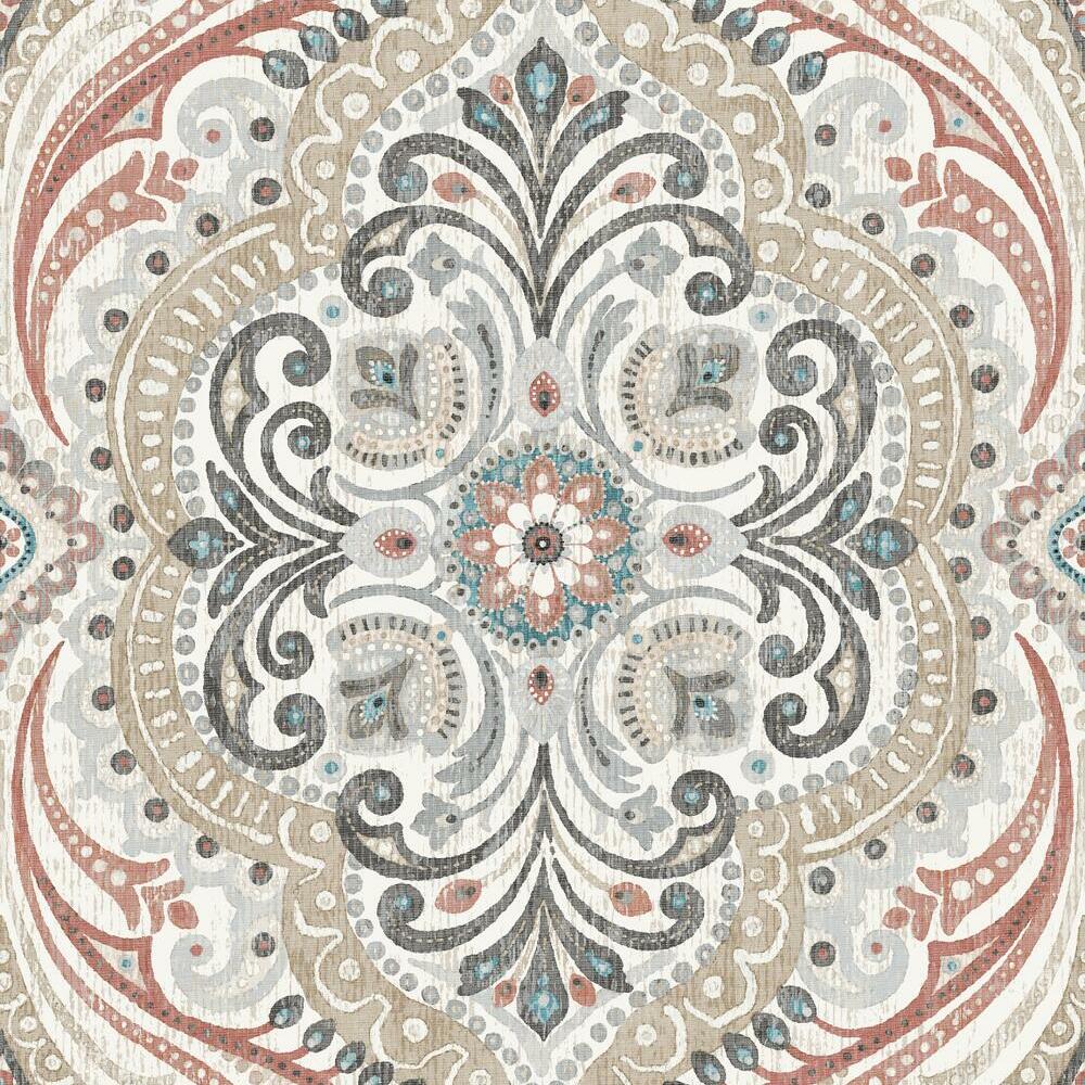 Bohemian Damask Peel and Stick Wallpaper Peel and Stick Wallpaper RoomMates Roll Red 