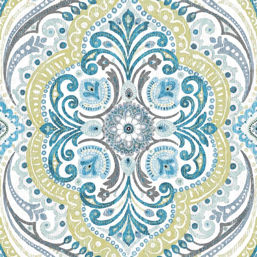 Bohemian Damask Peel and Stick Wallpaper Peel and Stick Wallpaper RoomMates Roll Green 