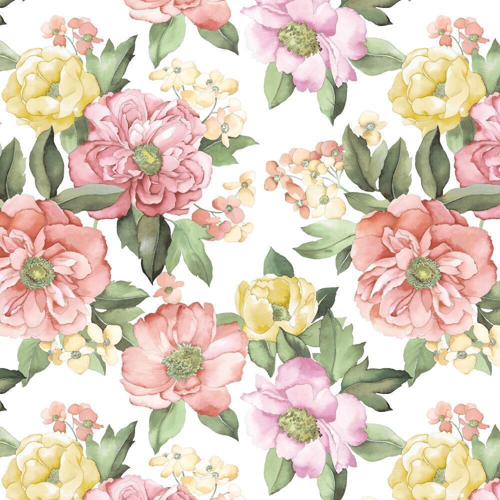 Watercolor Floral Bouquet Peel & Stick Wallpaper Peel and Stick Wallpaper RoomMates