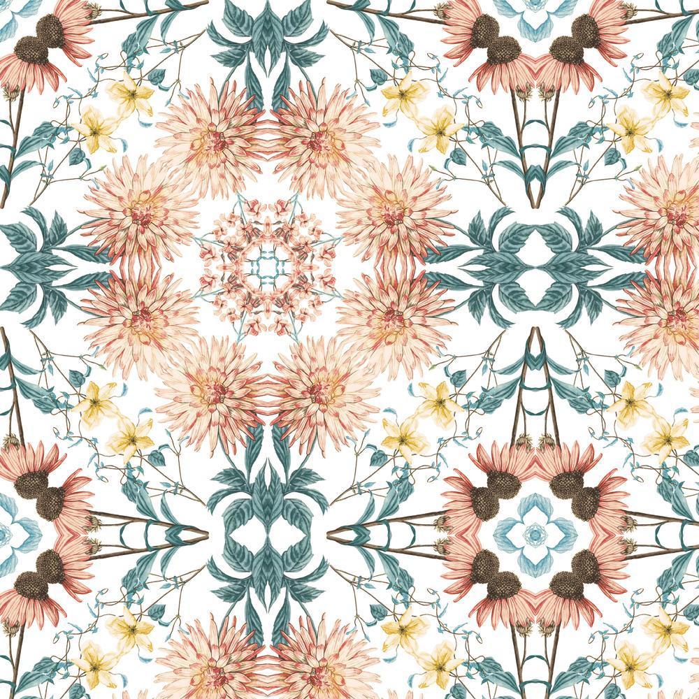 Cottage Garden Kaleidoscope Peel and Stick Wallpaper Peel and Stick Wallpaper RoomMates Roll Orange 