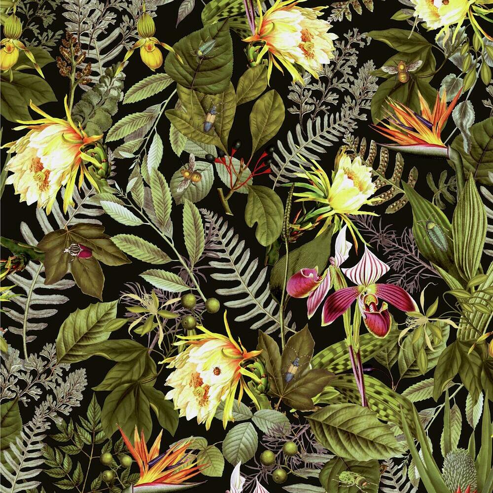 Tropical Flowers Peel and Stick Wallpaper Peel and Stick Wallpaper RoomMates Roll Black 