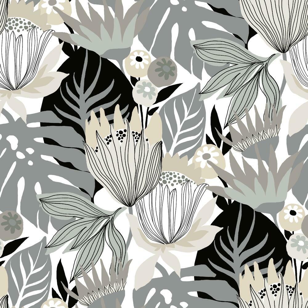 Tropical Leaves Peel and Stick Wallpaper Peel and Stick Wallpaper RoomMates Sample Gray 