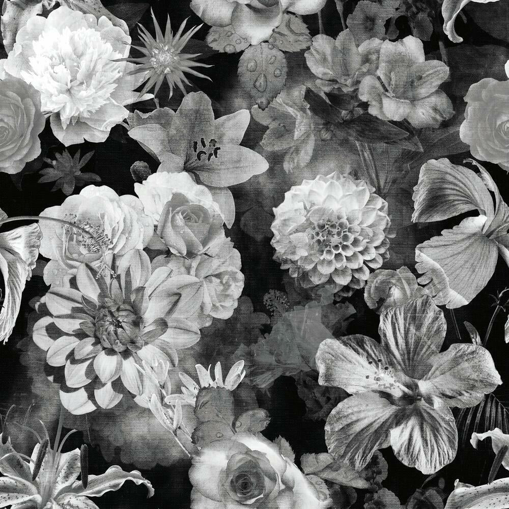 Vintage Floral Blooms Peel and Stick Wallpaper Peel and Stick Wallpaper RoomMates Sample Black 