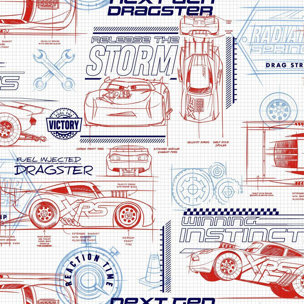 Disney and Pixar Cars Schematic Peel and Stick Wallpaper Peel and Stick Wallpaper RoomMates Roll Red 