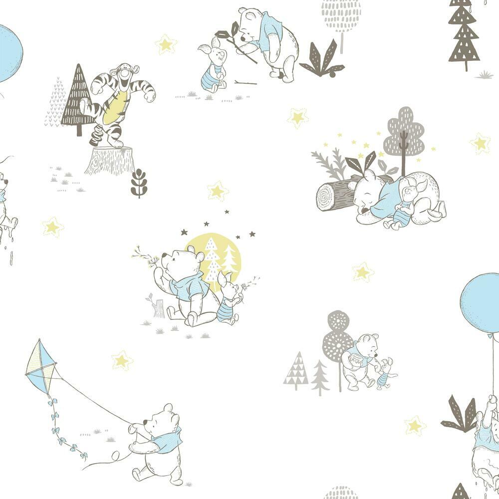 Disney Winnie the Pooh Playmates Peel and Stick Wallpaper Peel and Stick Wallpaper RoomMates Roll Blue 