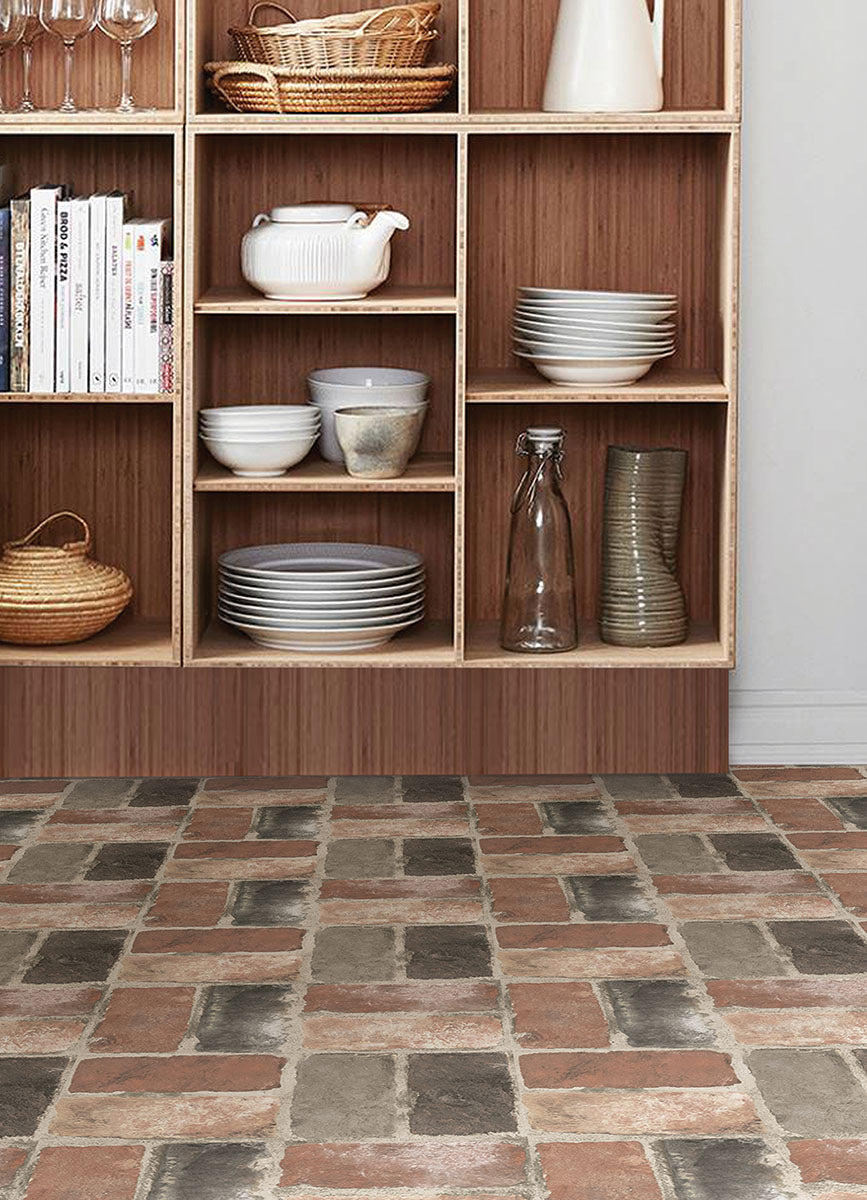 Harvard Brick Red Peel and Stick Floor Til Peel and Stick Floor Tiles FloorPops   