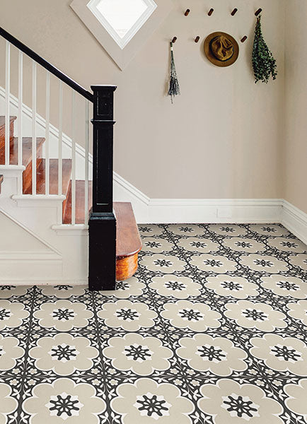 Black Daphne Peel and Stick Floor Tiles Peel and Stick Floor Tiles FloorPops   