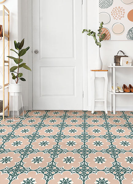 Pink Daphne Peel and Stick Floor Tiles Peel and Stick Floor Tiles FloorPops   