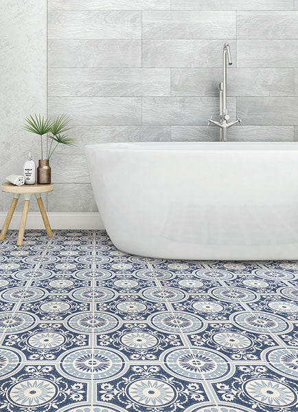 Blue Ezra Peel and Stick Floor Tiles Peel and Stick Floor Tiles FloorPops   