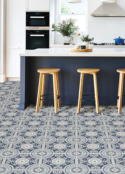 Blue Ezra Peel and Stick Floor Tiles Peel and Stick Floor Tiles FloorPops   