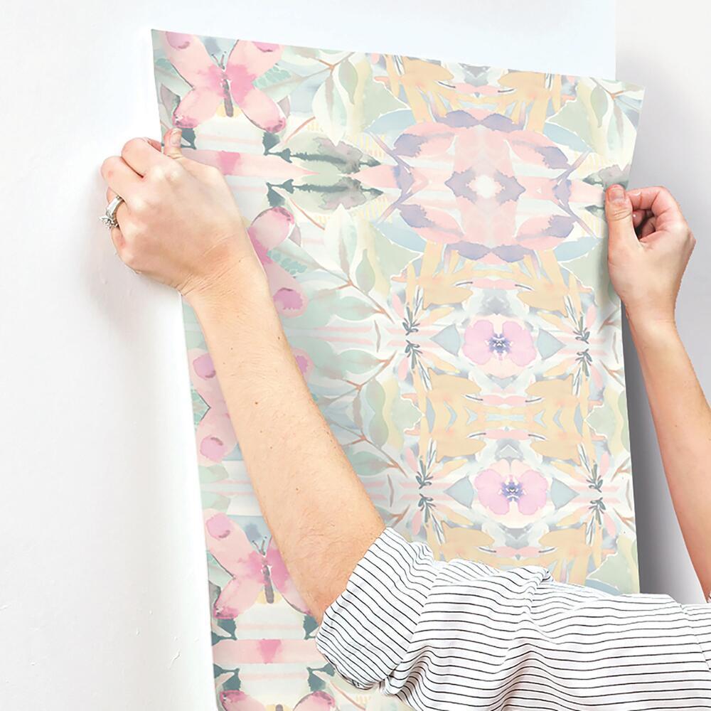 Synchronized Floral Pink Peel and Stick Wallpaper Peel and Stick Wallpaper RoomMates   