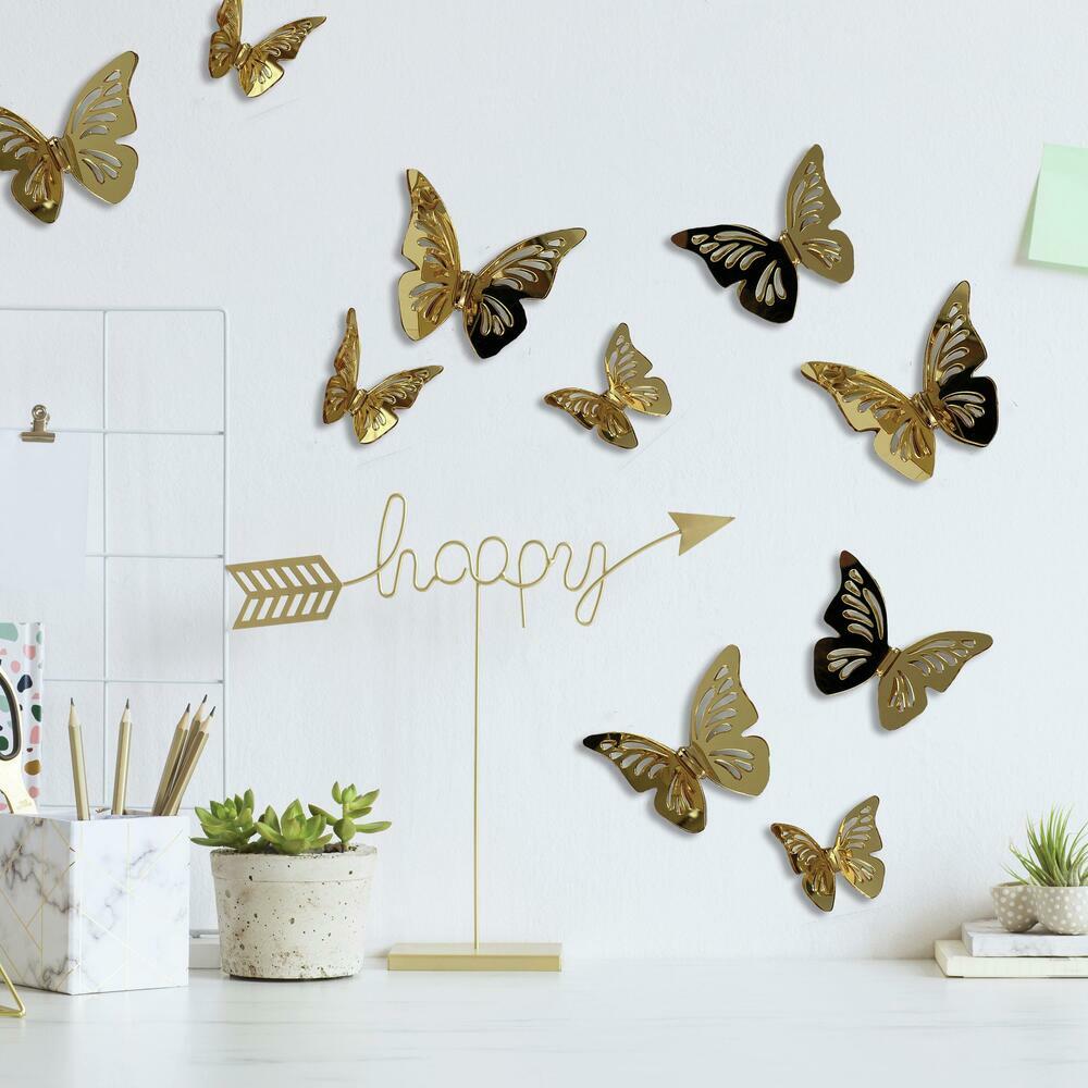 3D Gold Butterflies Peel & Stick Mirrors Mirrors RoomMates   