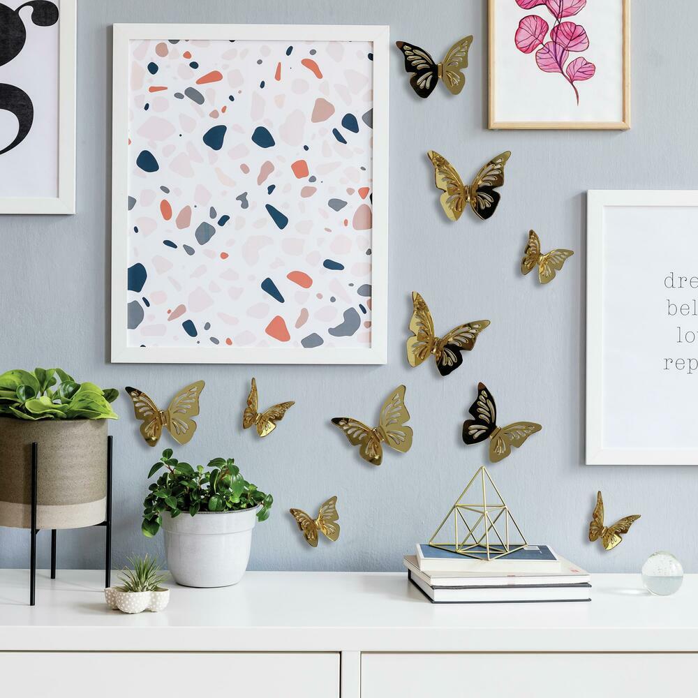 3D Gold Butterflies Peel & Stick Mirrors Mirrors RoomMates   
