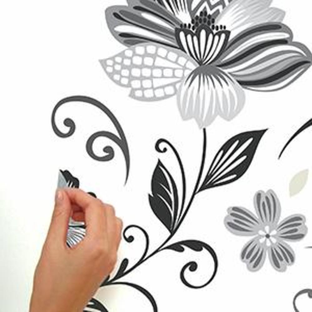 Black and White Flower Scroll Peel and Stick Giant Wall Decals Wall Decals RoomMates   