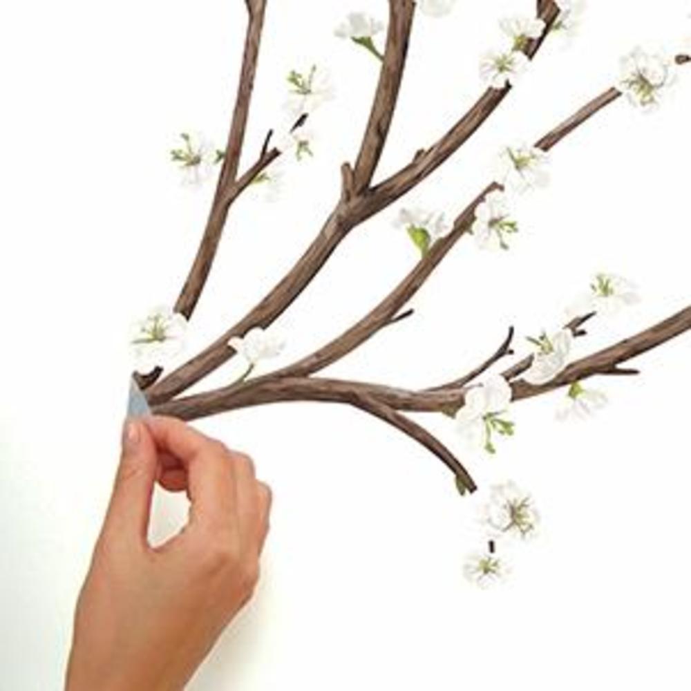 White Blossom Branch Giant Wall Decals With 3D Embellishments Wall Decals RoomMates   