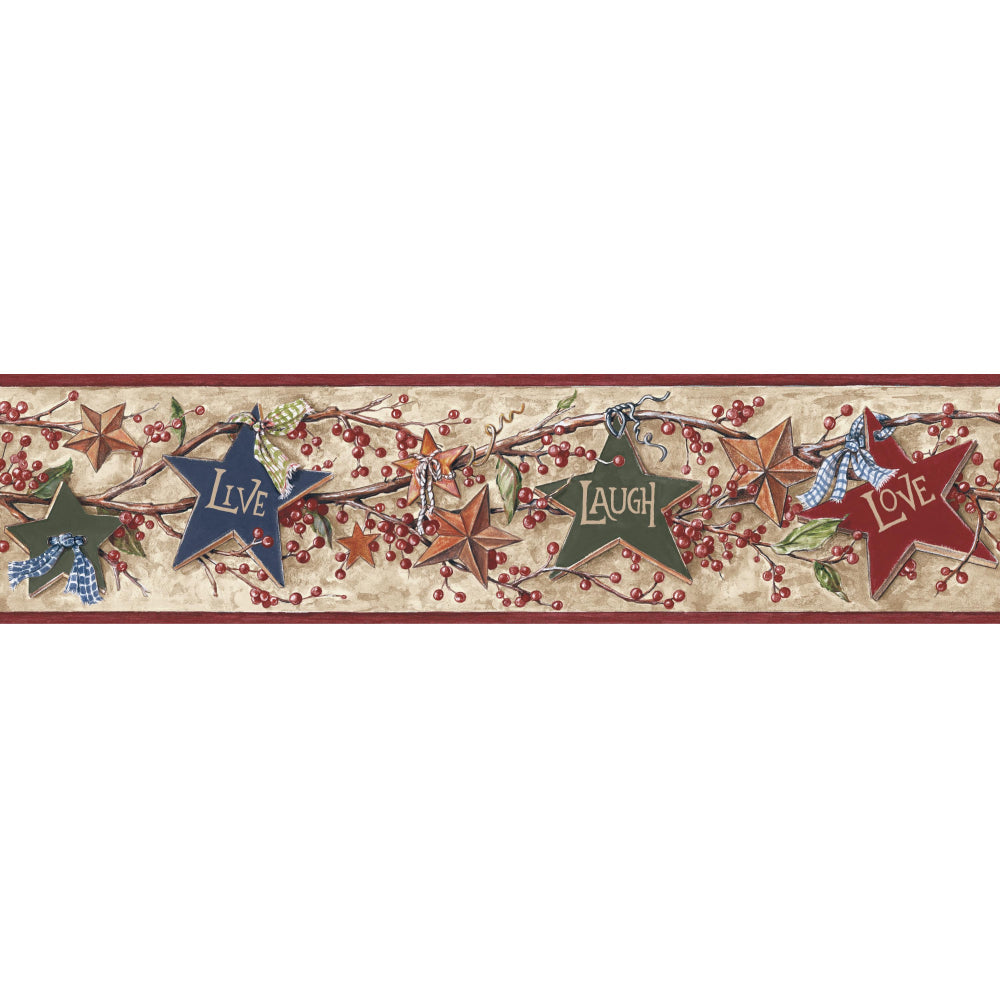 Star Berry Wallpaper Border Wallpaper Border York Spool Khaki/Burgundy 