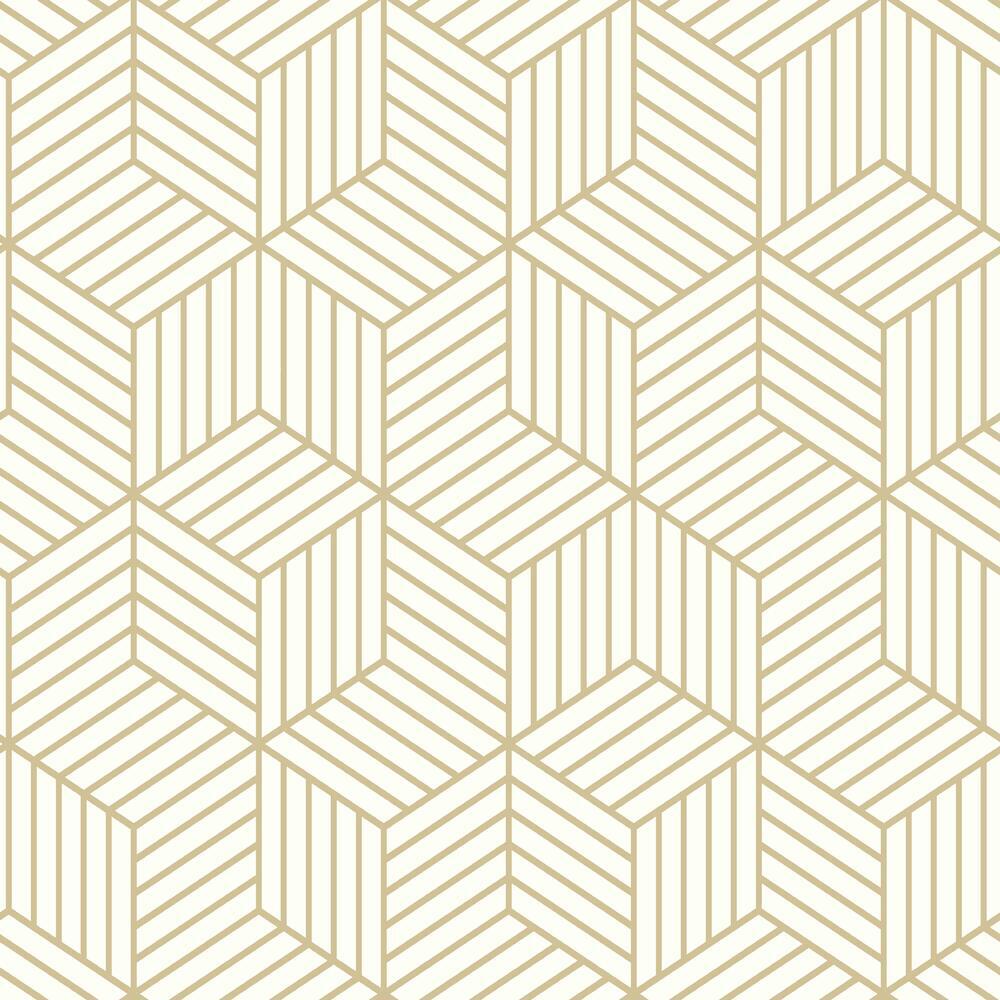 Striped Hexagon Peel and Stick Wallpaper Peel and Stick Wallpaper RoomMates Roll White & Gold 