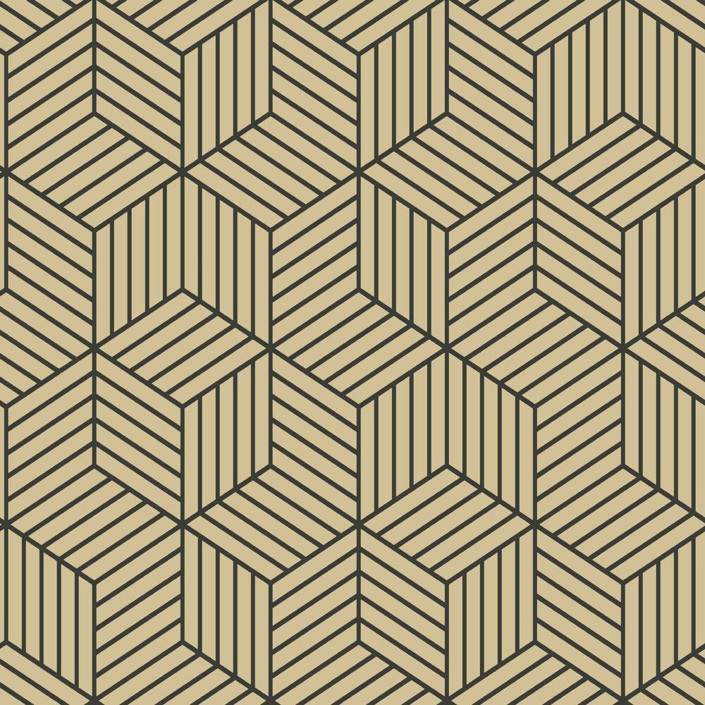 Striped Hexagon Peel and Stick Wallpaper Peel and Stick Wallpaper RoomMates Roll Gold 