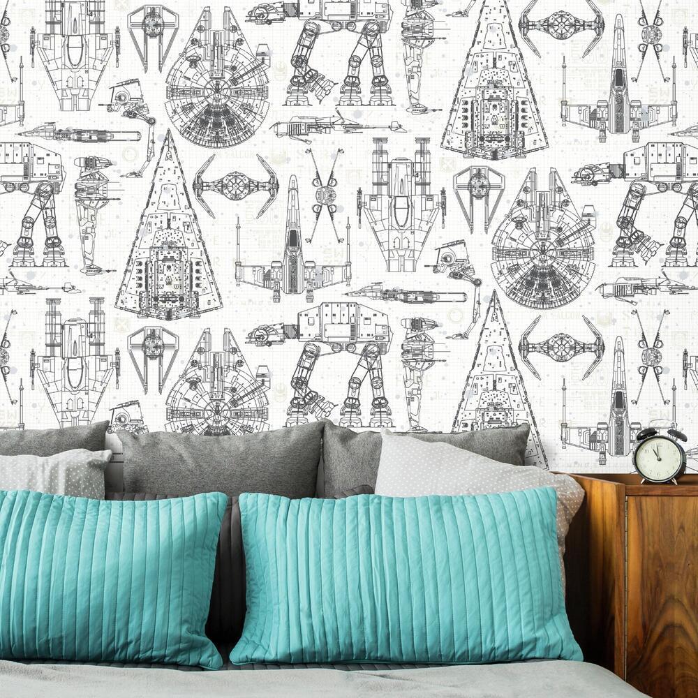 Star Wars Blueprint Peel & Stick Wallpaper Peel and Stick Wallpaper RoomMates   