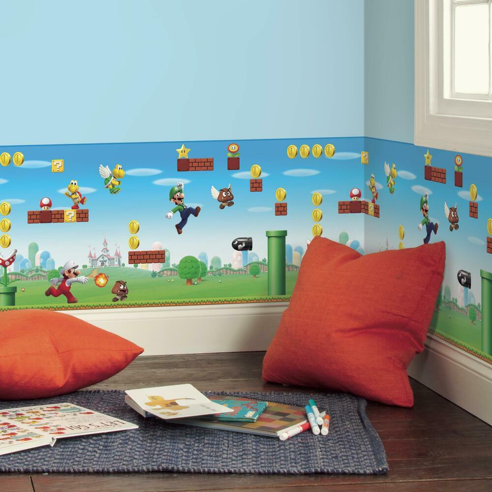 Super Mario Scene Peel and Stick Wallpaper Border Peel and Stick Borders RoomMates   