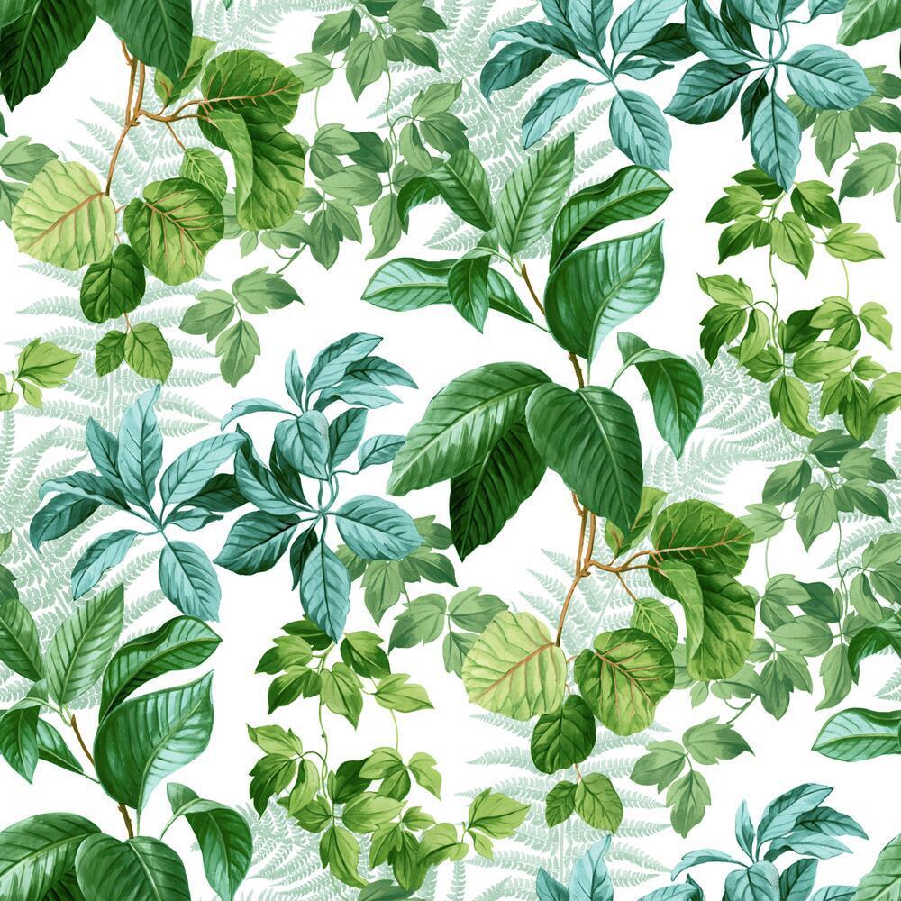 Rainforest Leaves Peel and Stick Wallpaper Peel and Stick Wallpaper RoomMates Roll Green 