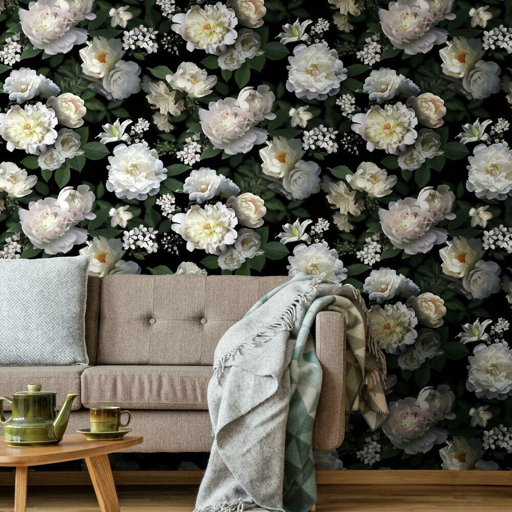 Black Photographic Floral Peel and Stick Mural Wall Murals RoomMates   