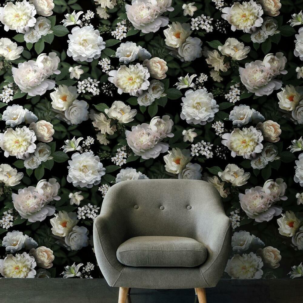 Black Photographic Floral Peel and Stick Mural Wall Murals RoomMates   