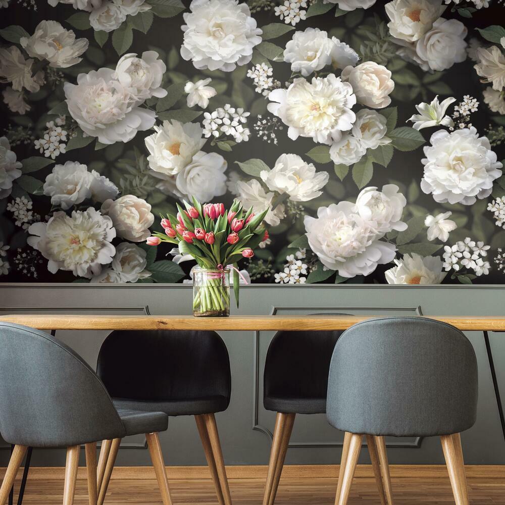 Black Photographic Floral Peel and Stick Mural Wall Murals RoomMates   