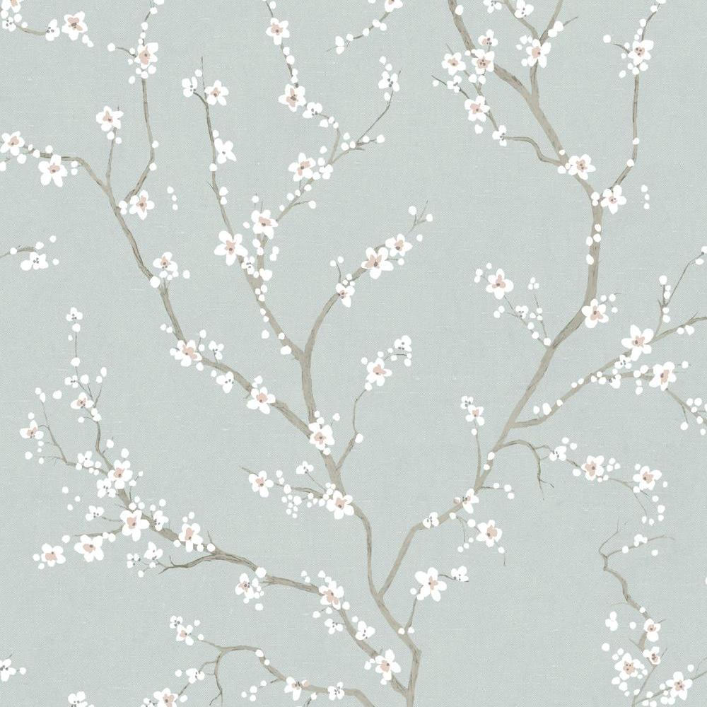 Cherry Blossom Peel and Stick Wallpaper Peel and Stick Wallpaper RoomMates Roll Blue 